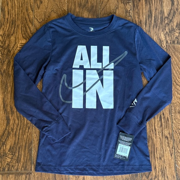 Nike Kids Navy Blue 'ALL IN' Long Sleeve Tee, size medium - Picture 1 of 4